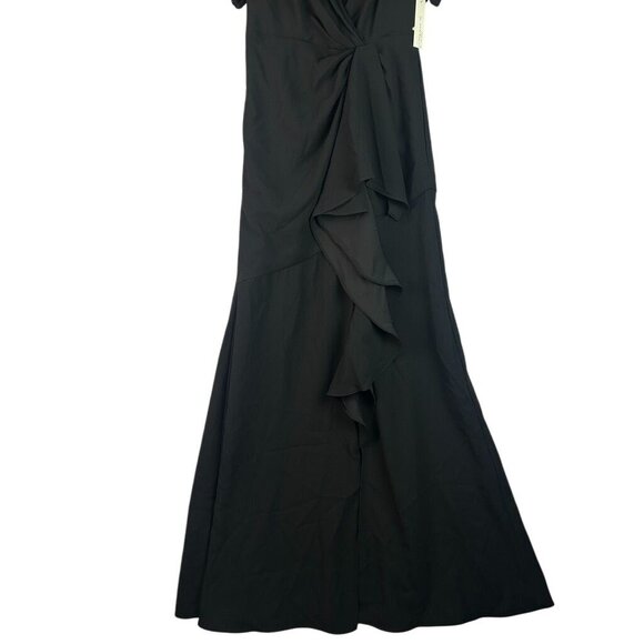 ML Monique Lhuillier Womens Black Ruffle Pintuck Evening Dress Gown NWT Size 4 - Picture 6 of 13